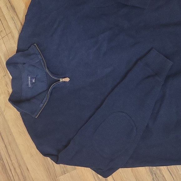 LAND'S END Blue Baumwolle 3/4 Zip Ribbed Cuff/Hem Elbow Pad Pullover Sweater - Picture 4 of 10
